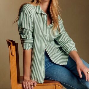 Sezane Tomboy Button Up Shirt in Green